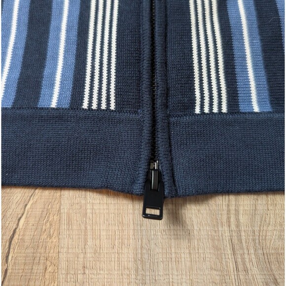 Express Size S Full Zip Cardigan Sweater Blue Striped Polo Collar Mod Retro EUC - Picture 9 of 11